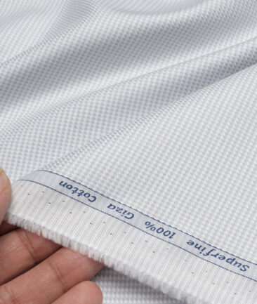 Tresca by Arvind  Giza Cotton Structured Shirting Fabric (White & Grey) - Image 3