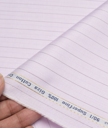 Primante by Arvind 1 Ply 90's Giza Cotton Striped Shirting Fabric (Light Purple) - Image 3