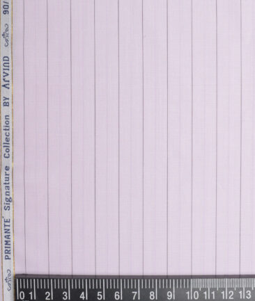 Primante by Arvind 1 Ply 90's Giza Cotton Striped Shirting Fabric (Light Purple) - Image 4