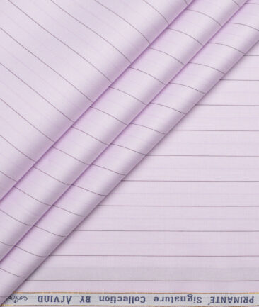 Primante by Arvind 1 Ply 90's Giza Cotton Striped Shirting Fabric (Light Purple)