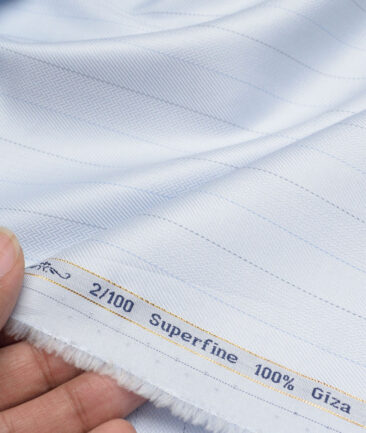 Primante by Arvind 2 Ply 100's Giza Cotton Striped Shirting Fabric (Sky Blue) - Image 3