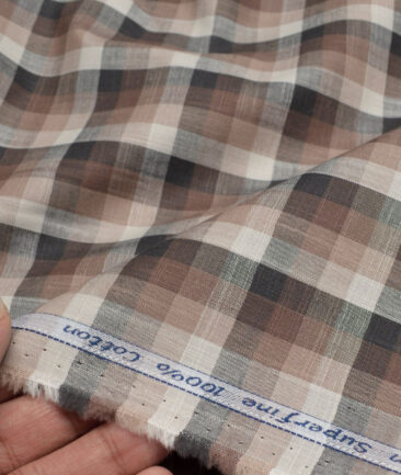 Tresca by Arvind  Superfine Cotton Checks Shirting Fabric (Cream) - Image 3