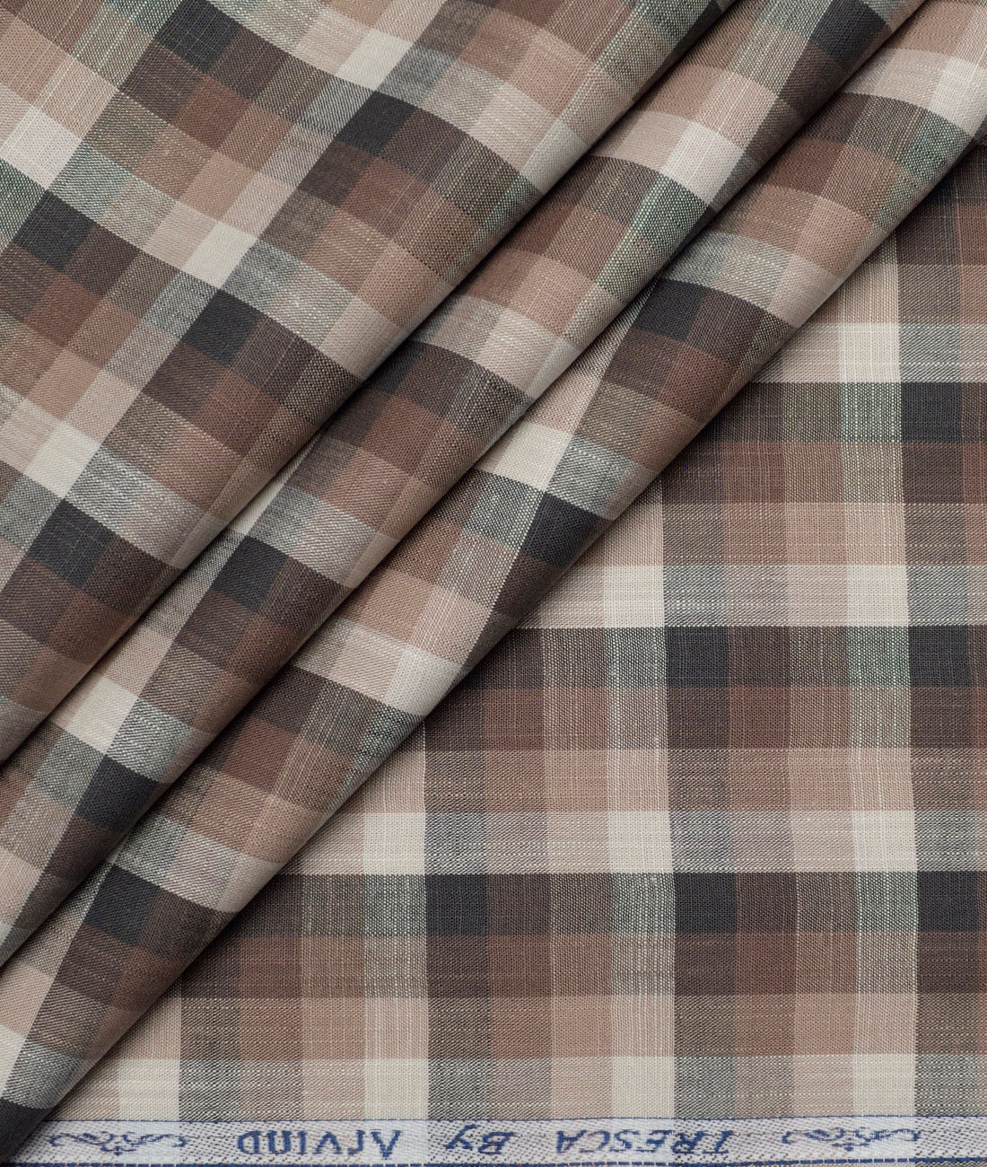 Tresca by Arvind Superfine Cotton Checks Shirting Fabric (Cream) - Image 1