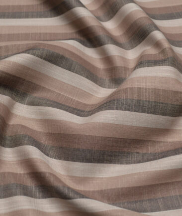 Tresca by Arvind  Superfine Cotton Striped Shirting Fabric (Light Brown) - Image 2