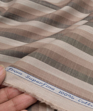 Tresca by Arvind  Superfine Cotton Striped Shirting Fabric (Light Brown) - Image 3