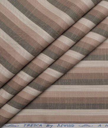 Tresca by Arvind  Superfine Cotton Striped Shirting Fabric (Light Brown)