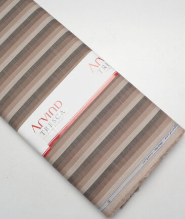 Tresca by Arvind  Superfine Cotton Striped Shirting Fabric (Light Brown) - Image 6