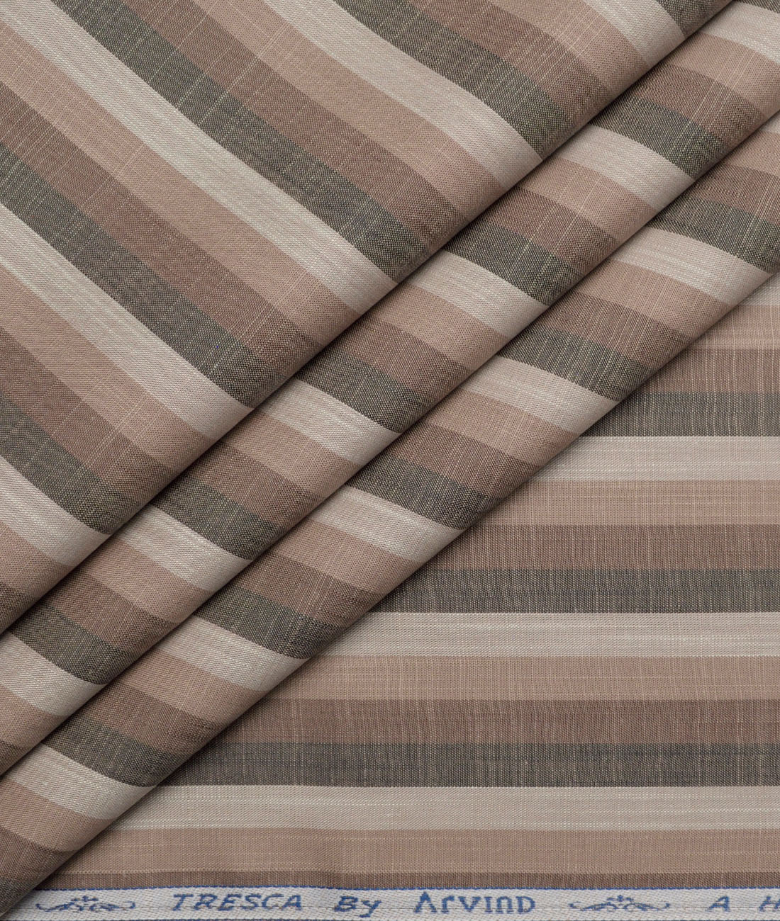 Tresca by Arvind Superfine Cotton Striped Shirting Fabric (Light Brown) - Image 1