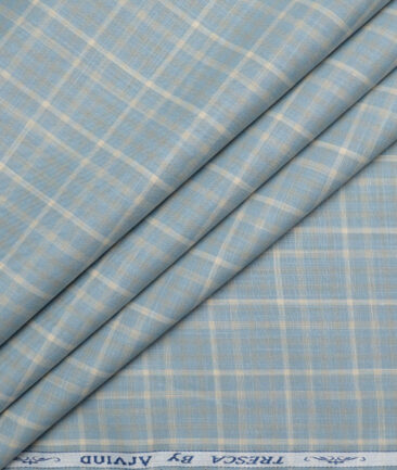 Tresca by Arvind  Superfine Cotton Checks Shirting Fabric (Opal Blue)