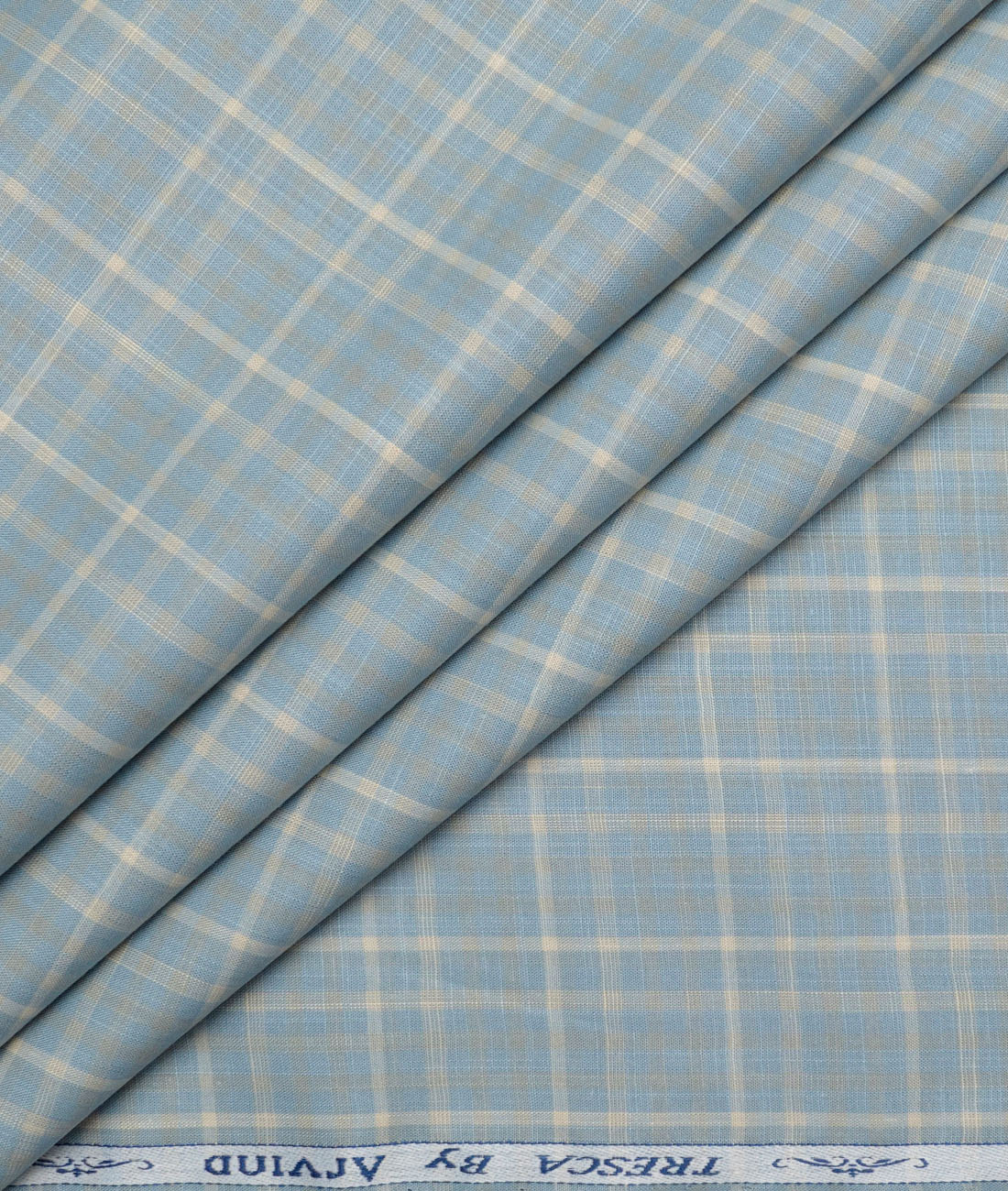 Tresca by Arvind Superfine Cotton Checks Shirting Fabric (Opal Blue) - Image 1