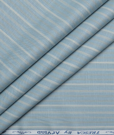 Tresca by Arvind  Superfine Cotton Striped Shirting Fabric (Opal Blue)