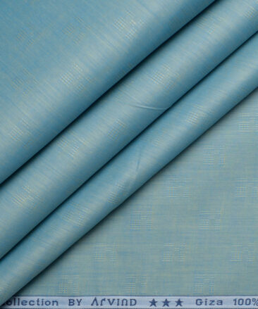 Tresca by Arvind 2 Ply 80's Giza Cotton Self Design Paper Cotton or Lawn Shirt or Kurta Fabric (Pearl Aqua Blue)