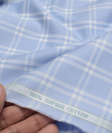 Luthai  Supima Cotton Checks Shirting Fabric (Light Blue)
