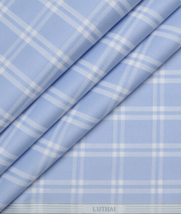 Luthai  Supima Cotton Checks Shirting Fabric (Light Blue)