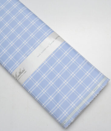 Luthai  Supima Cotton Checks Shirting Fabric (Light Blue)