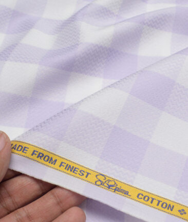 Luthai  Supima Cotton Checks Shirting Fabric (White & Purple)