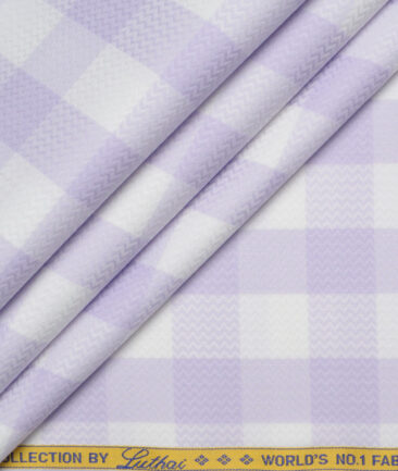 Luthai  Supima Cotton Checks Shirting Fabric (White & Purple)