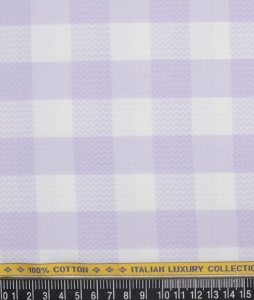 Luthai  Supima Cotton Checks Shirting Fabric (White & Purple)