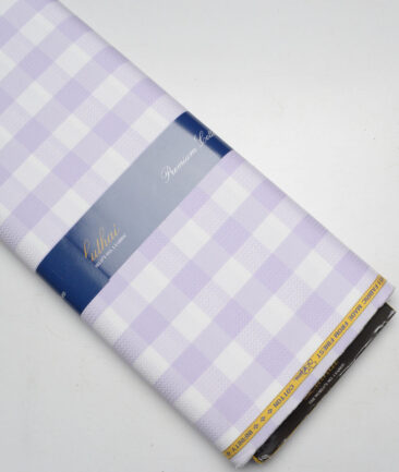 Luthai  Supima Cotton Checks Shirting Fabric (White & Purple)