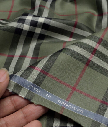 Tessitura Monti  Giza Cotton Checks Shirting Fabric (Olive Green)