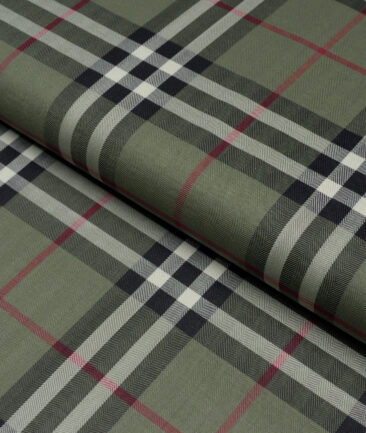 Tessitura Monti  Giza Cotton Checks Shirting Fabric (Olive Green)