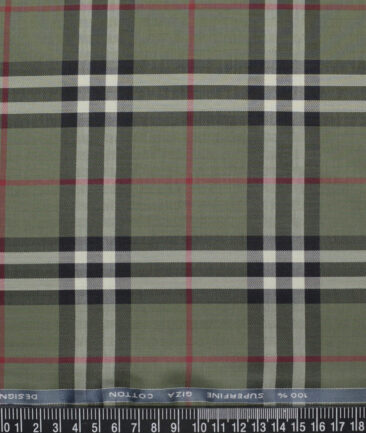 Tessitura Monti  Giza Cotton Checks Shirting Fabric (Olive Green)