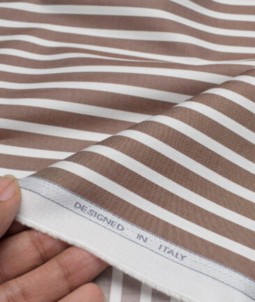 Tessitura Monti  Giza Cotton Striped Shirting Fabric (Brown & White)