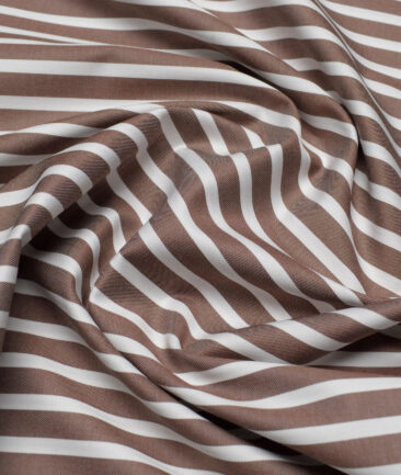 Tessitura Monti  Giza Cotton Striped Shirting Fabric (Brown & White)