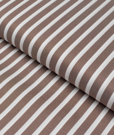 Tessitura Monti  Giza Cotton Striped Shirting Fabric (Brown & White)