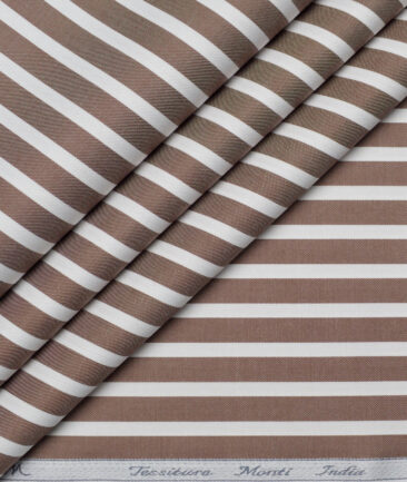 Tessitura Monti  Giza Cotton Striped Shirting Fabric (Brown & White)