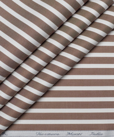 Tessitura Monti  Giza Cotton Striped Shirting Fabric (Brown & White)
