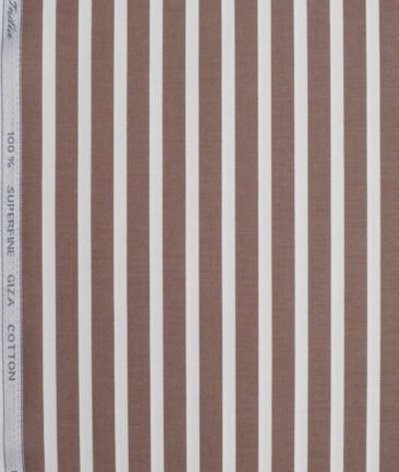 Tessitura Monti  Giza Cotton Striped Shirting Fabric (Brown & White)