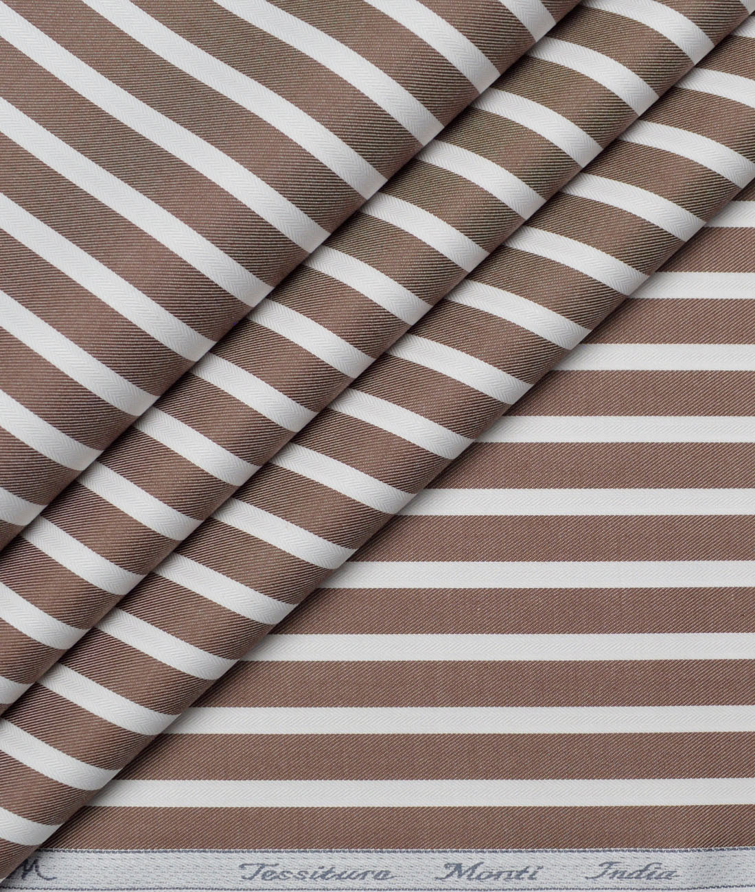 Tessitura Monti Giza Cotton Striped Shirting Fabric (Brown & White) Tessitura Monti Giza Cotton Striped Shirting Fabric (Brown & White)