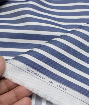 Tessitura Monti  Giza Cotton Striped Shirting Fabric (Denim Blue & White)