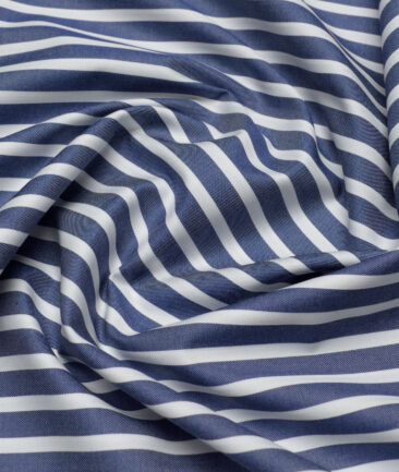 Tessitura Monti  Giza Cotton Striped Shirting Fabric (Denim Blue & White)