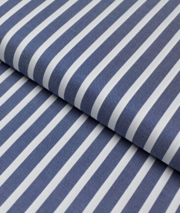 Tessitura Monti  Giza Cotton Striped Shirting Fabric (Denim Blue & White)