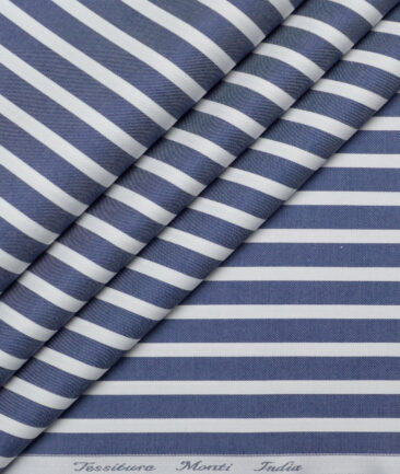 Tessitura Monti  Giza Cotton Striped Shirting Fabric (Denim Blue & White)