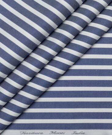 Tessitura Monti  Giza Cotton Striped Shirting Fabric (Denim Blue & White)