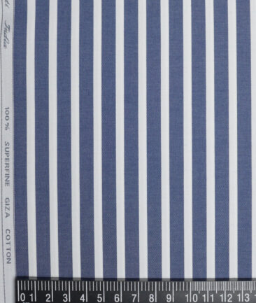 Tessitura Monti  Giza Cotton Striped Shirting Fabric (Denim Blue & White)