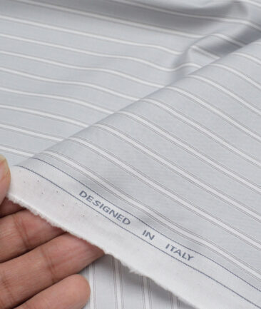 Tessitura Monti  Giza Cotton Striped Shirting Fabric (Light Grey)