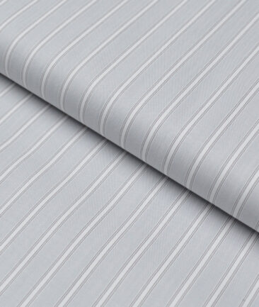Tessitura Monti  Giza Cotton Striped Shirting Fabric (Light Grey)