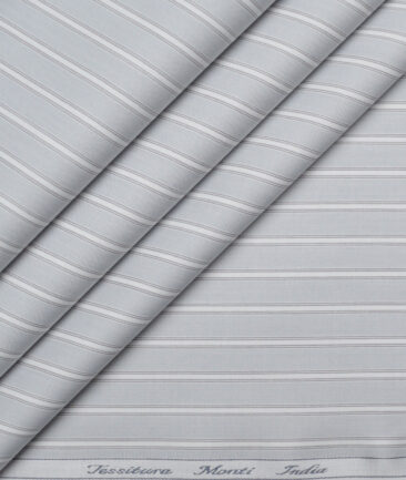 Tessitura Monti  Giza Cotton Striped Shirting Fabric (Light Grey)