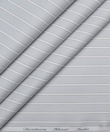 Tessitura Monti  Giza Cotton Striped Shirting Fabric (Light Grey)