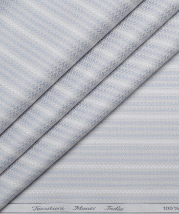 Tessitura Monti  Giza Cotton Striped Shirting Fabric (Light Grey)