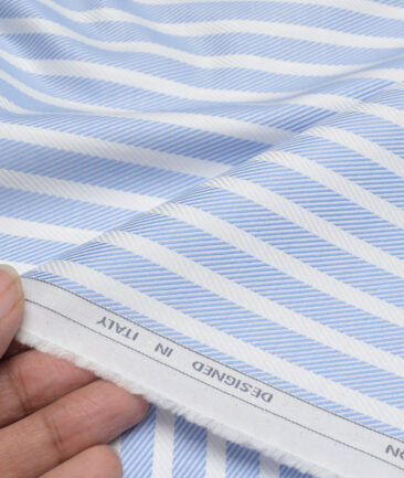 Tessitura Monti  Giza Cotton Striped Shirting Fabric (White & Blue)
