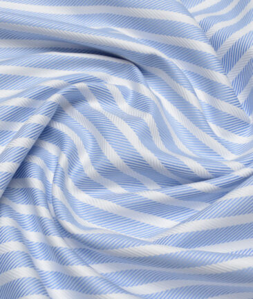 Tessitura Monti  Giza Cotton Striped Shirting Fabric (White & Blue)