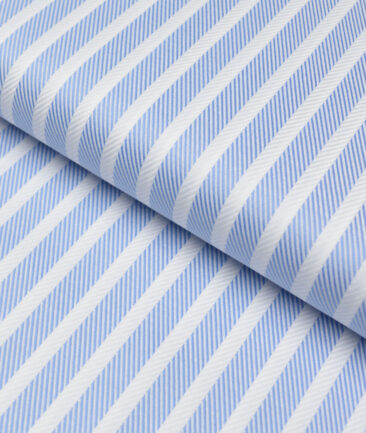 Tessitura Monti  Giza Cotton Striped Shirting Fabric (White & Blue)