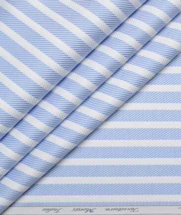 Tessitura Monti  Giza Cotton Striped Shirting Fabric (White & Blue)