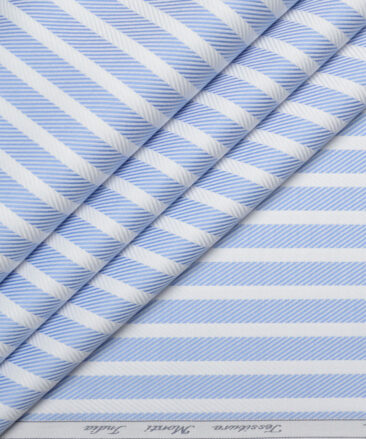 Tessitura Monti  Giza Cotton Striped Shirting Fabric (White & Blue)