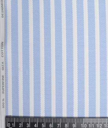 Tessitura Monti  Giza Cotton Striped Shirting Fabric (White & Blue)